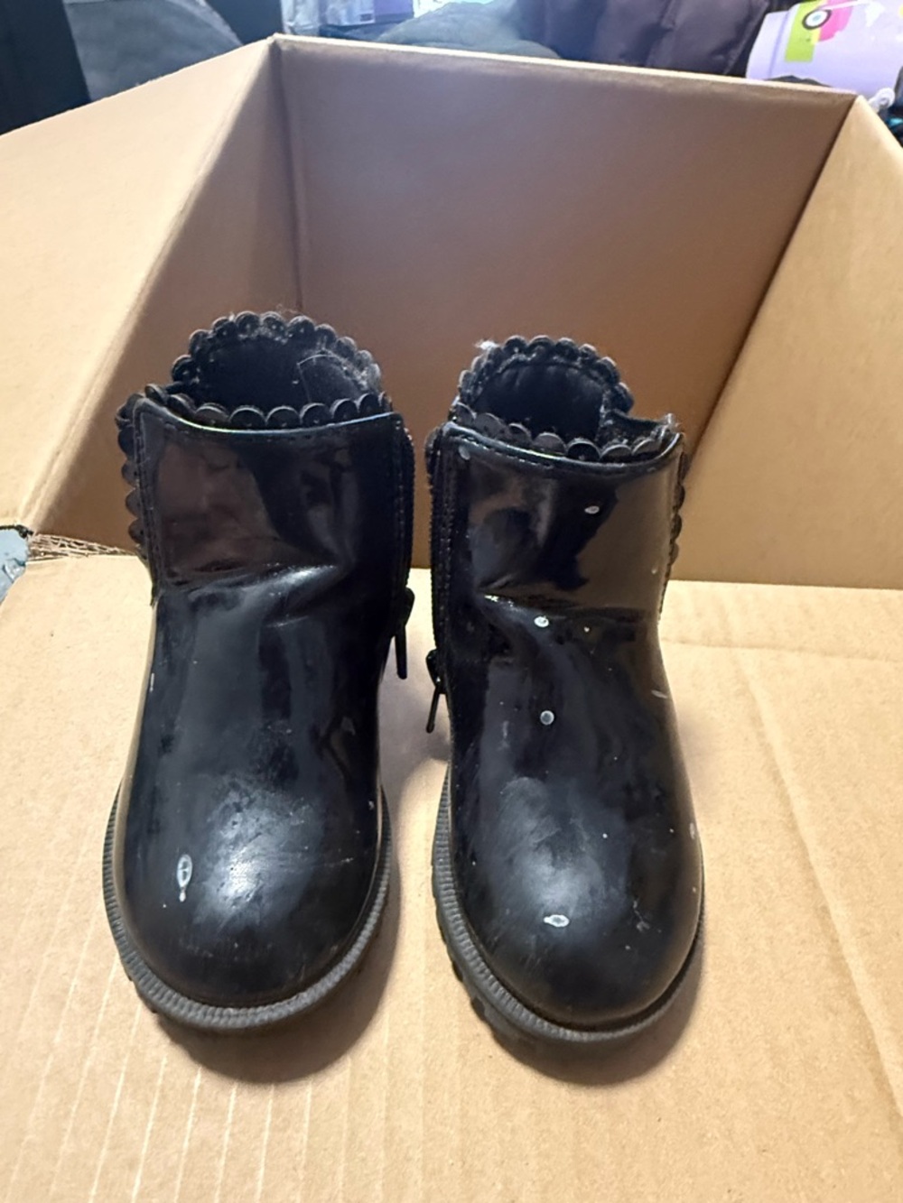 Seychelles Kids Black Glossy Scalloped Ankle Boots